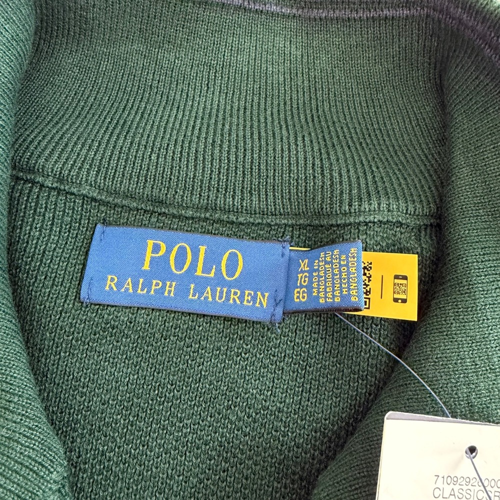 Polo Ralph Lauren Textured Dark Gren 1/4 Zip Pullover Sweater Men's XL NWT‎ - Picture 5 of 6